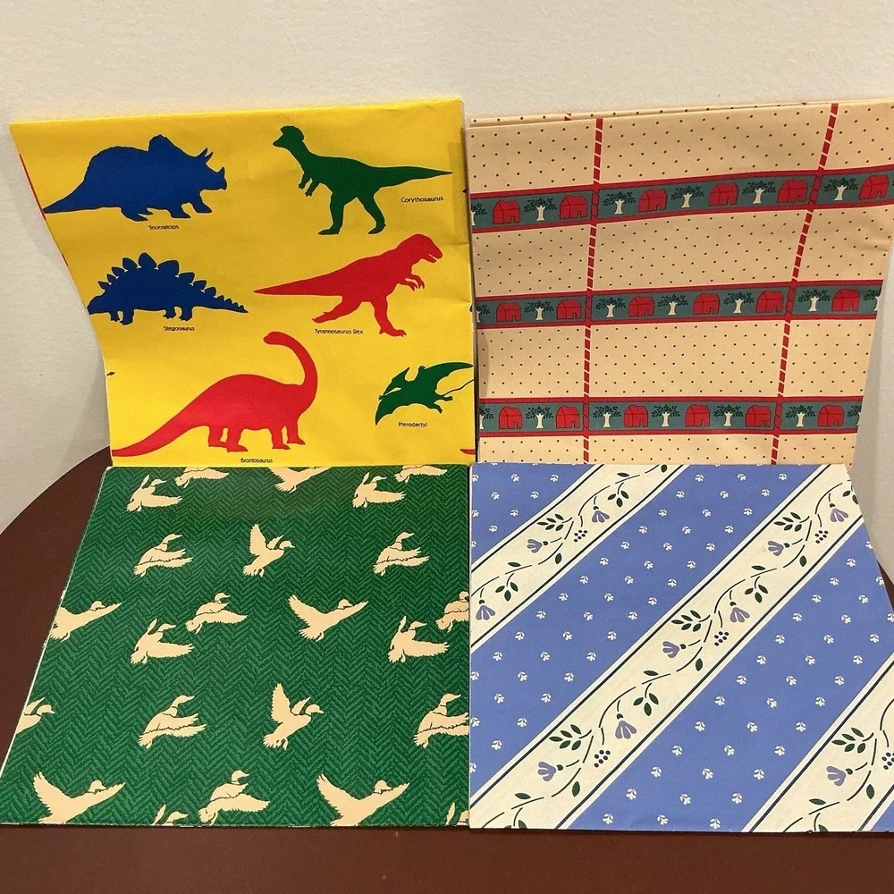 Vintage Wrapping Paper Sheets Gift Wrap Floral Dinosaur Ducks Cottage 50 Sq USA